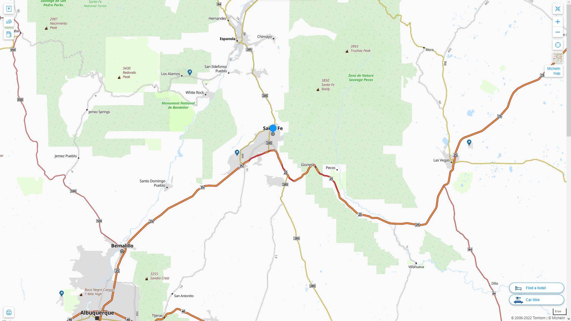 Santa Fe New Mexico Highway and Road Map